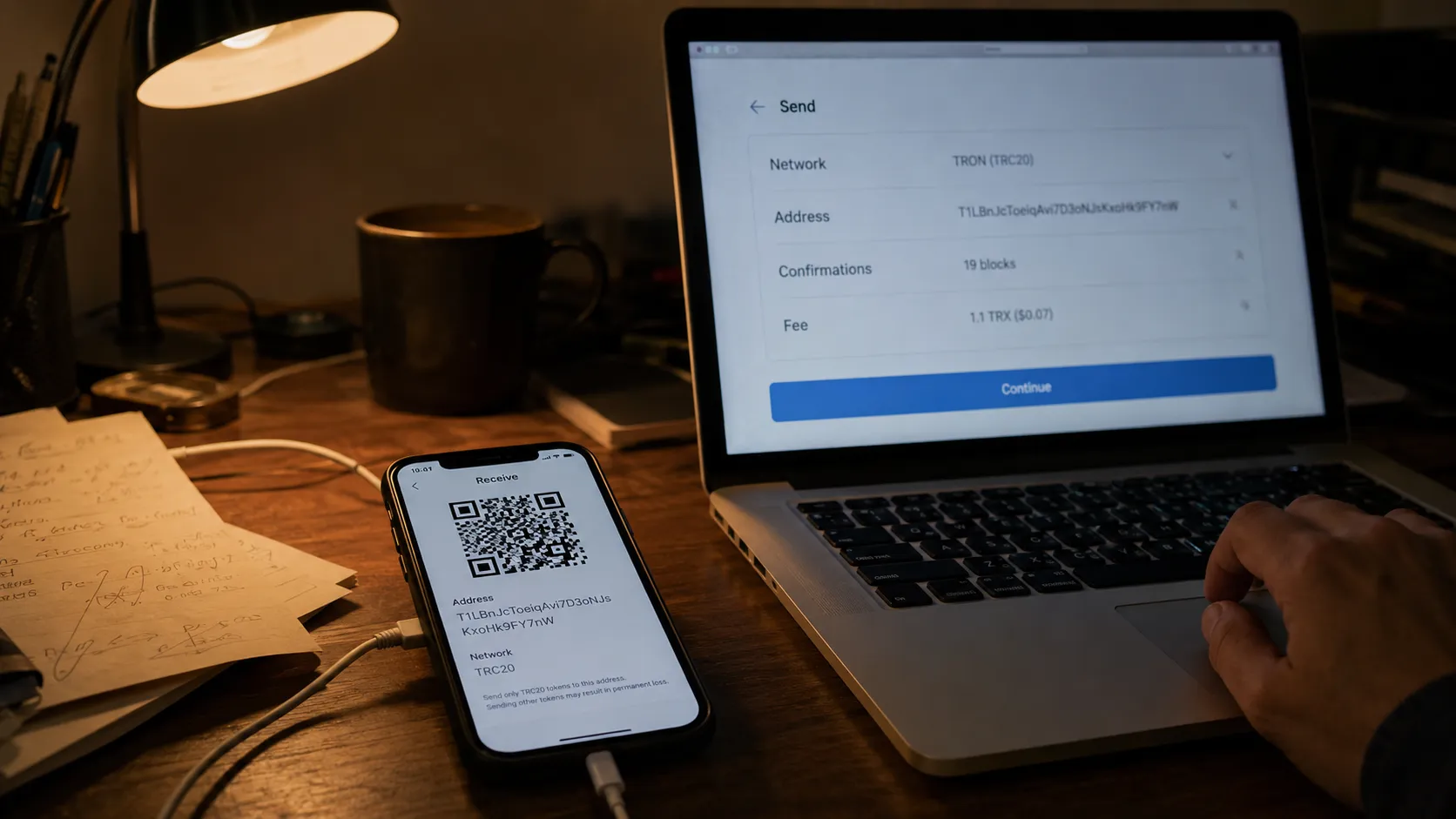 Vérification du réseau blockchain et de l’adresse avant un transfert USDC